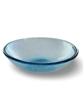 Recycled Hand-Blown Aqua Glass Bowl | Textured Artisan Serving Dish, Coastal Dec